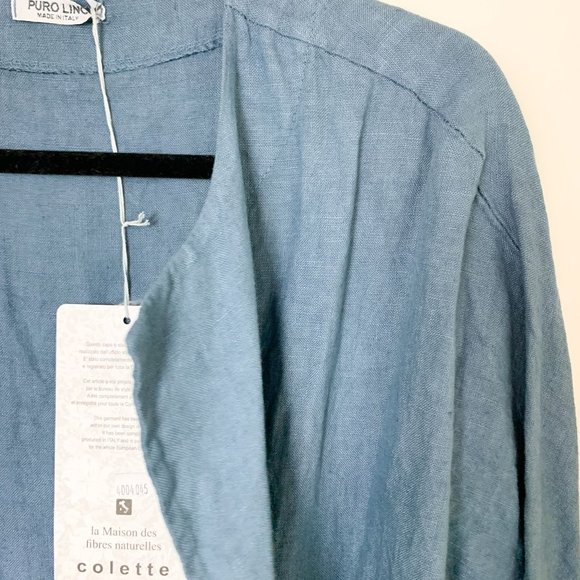 Puro Lino Italy blue open linen duster cardigan - Picture 2 of 8